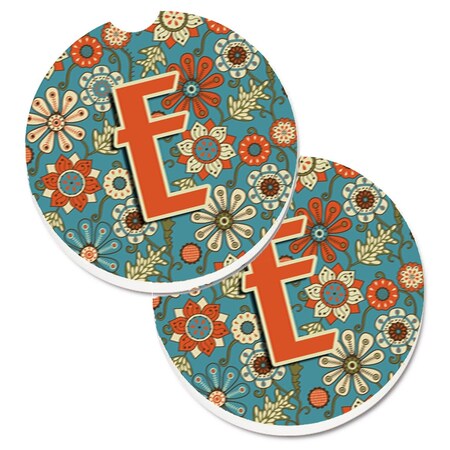 Carolines Treasures Letter E Flowers Retro Blue Set of 2 Cup Holder Car Coaster CJ2012-ECARC